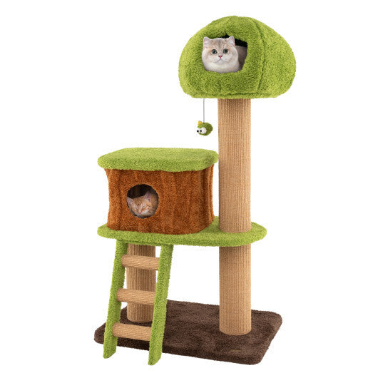 Cute Cat Tree for Indoor Cats with Mushroom-shaped Nest Condo and Climbing Ladder-Green - Color: Green