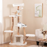 66 Inch Tall Solid Wood Cat Tree Modern Wooden Cat Tower