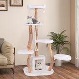 66 Inch Tall Solid Wood Cat Tree Modern Wooden Cat Tower