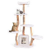 66 Inch Tall Solid Wood Cat Tree Modern Wooden Cat Tower