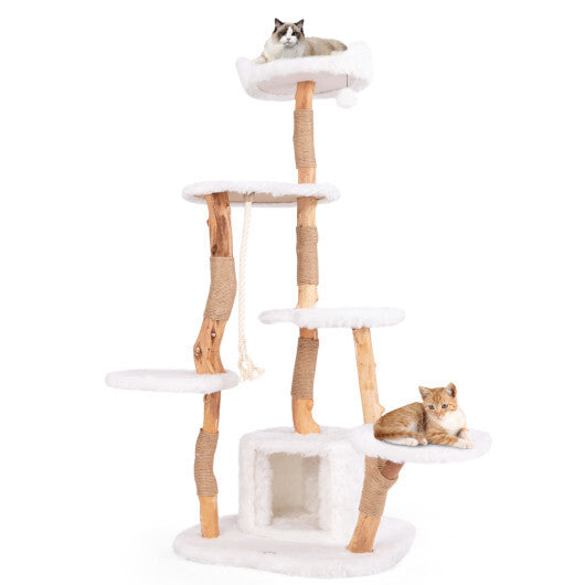 66 Inch Tall Solid Wood Cat Tree Modern Wooden Cat Tower