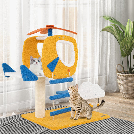 Indoor Small Aviation-Themed Cat Tree Cat Tower with Helicopter