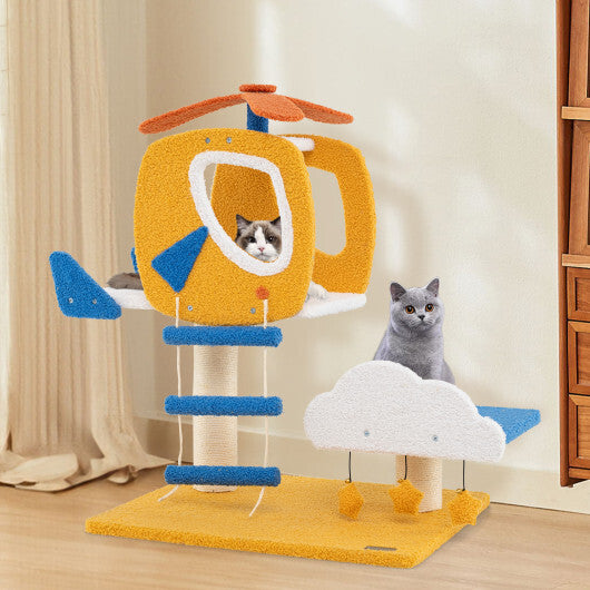 Indoor Small Aviation-Themed Cat Tree Cat Tower with Helicopter