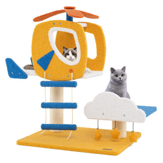 Indoor Small Aviation-Themed Cat Tree Cat Tower with Helicopter