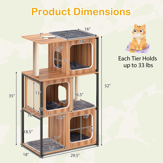 Modern Cat Tree Cat House with Metal Frame and Scratching Posts