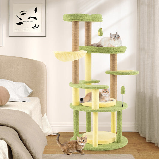 Multi-Level Cat Tree Avocado Theme Cat Tower with Wide Perch