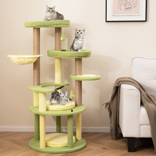 Multi-Level Cat Tree Avocado Theme Cat Tower with Wide Perch