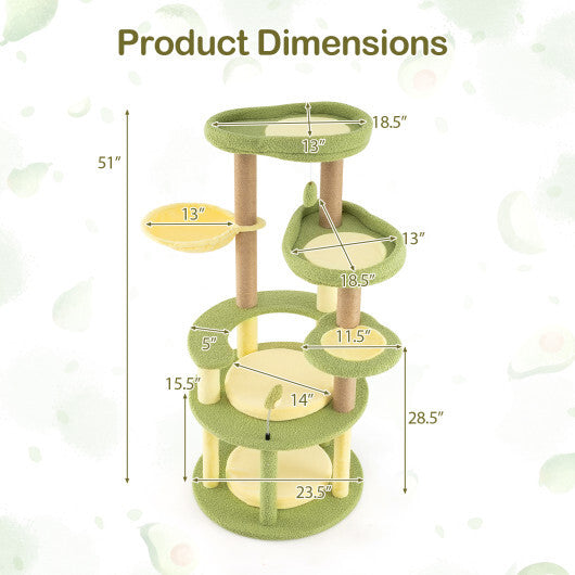 Multi-Level Cat Tree Avocado Theme Cat Tower with Wide Perch