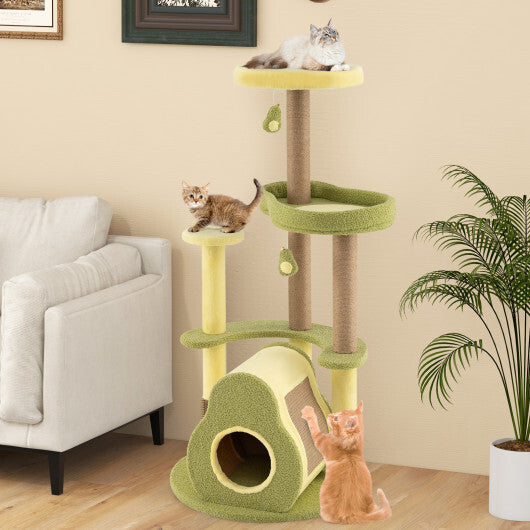 Freestanding Multi-level Avocado Cat Tower with Private Condo-Green - Color: Green
