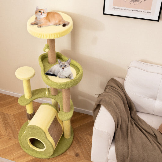 Freestanding Multi-level Avocado Cat Tower with Private Condo-Green - Color: Green