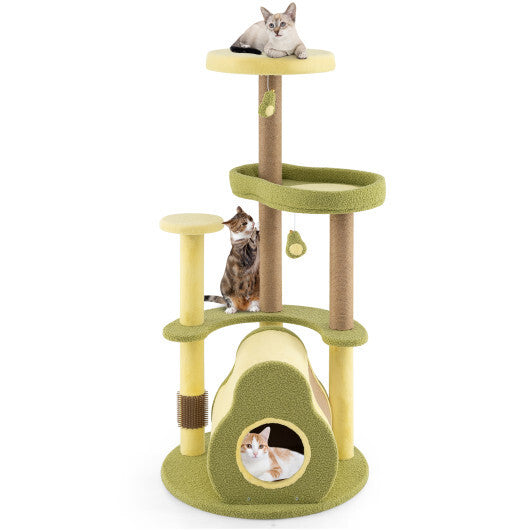 Freestanding Multi-level Avocado Cat Tower with Private Condo-Green - Color: Green