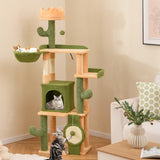 63 Inch Cactus Cat Tree with Sisal Scratching Posts and Board for Indoor Cats - Color: Green