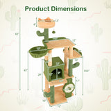 63 Inch Cactus Cat Tree with Sisal Scratching Posts and Board for Indoor Cats - Color: Green