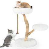 Modern Wooden Cat Tree Tower with Perch and Natural Jute Scratching Posts-White - Color: White