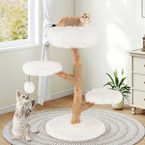 Cat Tree Solid Pear Wood with Perch and Natural Jute Scratching Posts-White - Color: White
