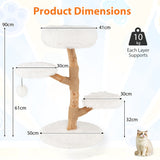 Cat Tree Solid Pear Wood with Perch and Natural Jute Scratching Posts-White - Color: White