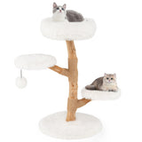 Cat Tree Solid Pear Wood with Perch and Natural Jute Scratching Posts-White - Color: White