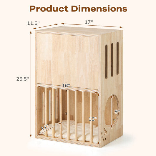 2-Tier Wooden Cat Condo Indoor Symmetrical Cat House