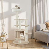 52 Inches Tall Wooden Cat Tree with Washable Plush Cushions and Multi-Level Climbing Stand