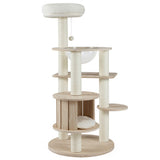52 Inches Tall Wooden Cat Tree with Washable Plush Cushions and Multi-Level Climbing Stand