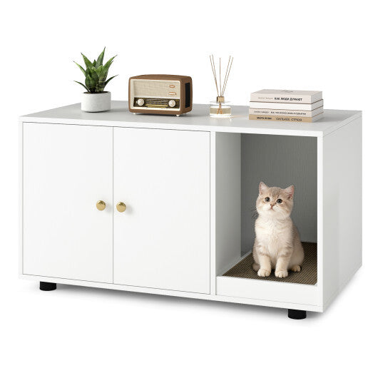 Wooden Cat Litter Box Enclosure Hidden Litter Box Furniture, White