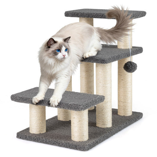 3-Tier Cat Stairs 20 Inch with Scratching Posts, Gray