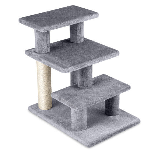 3-Tier Cat Stairs 19 Inch Plush Steps, Gray