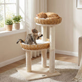 30-Inch Cat Tower with 2 Rattan Cat Baskets for Indoor Kittens-Beige - Color: Beige