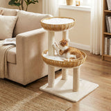 30-Inch Cat Tower with 2 Rattan Cat Baskets for Indoor Kittens-Beige - Color: Beige