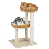 30-Inch Cat Tower with 2 Rattan Cat Baskets for Indoor Kittens-Beige - Color: Beige