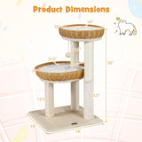 30-Inch Cat Tower with 2 Rattan Cat Baskets for Indoor Kittens-Beige - Color: Beige