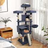 65 Inch Tall Multi-level Cat Tree with 3 Upholstered Perch and 2 Cat Condos-Dark Gray - Color: Dark Gray