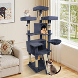 65 Inch Tall Multi-level Cat Tree with 3 Upholstered Perch and 2 Cat Condos-Dark Gray - Color: Dark Gray