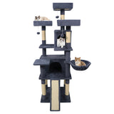 65 Inch Tall Multi-level Cat Tree with 3 Upholstered Perch and 2 Cat Condos-Dark Gray - Color: Dark Gray
