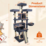 65 Inch Tall Multi-level Cat Tree with 3 Upholstered Perch and 2 Cat Condos-Dark Gray - Color: Dark Gray
