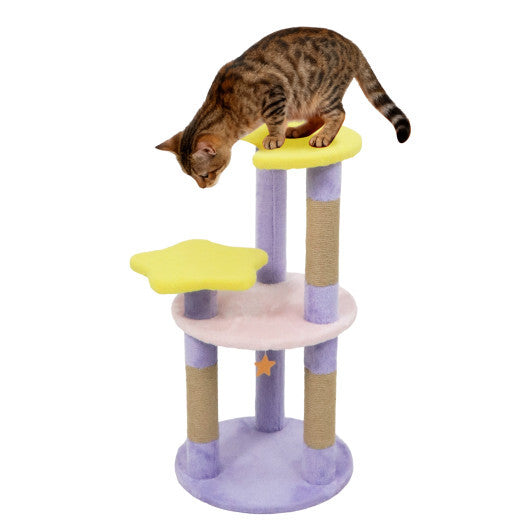 29 Inches Cute Modern Cat Tree with Star and Moon Shaped Platforms-Blue