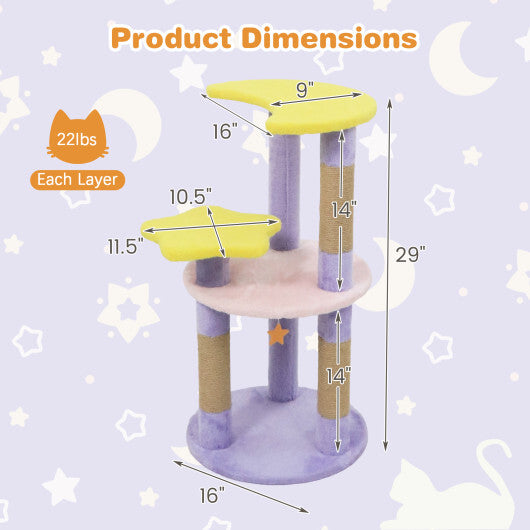29 Inches Cute Modern Cat Tree with Star and Moon Shaped Platforms-Blue