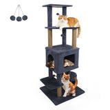 64 Inch Tall Cat Tree with 2 Large Condos and Jute Scratching Posts for Indoor Adult Cats-Dark Grey - Color: Dark Gray