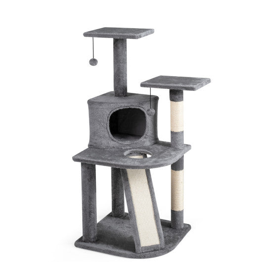 44 Inch Tall Kitten Tower with Condo and 2 Plush Perches-Light Gray - Color: Light Gray