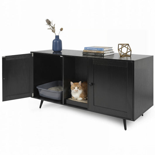 Double Cat Litter Box Enclosure for 2 Cats, Black
