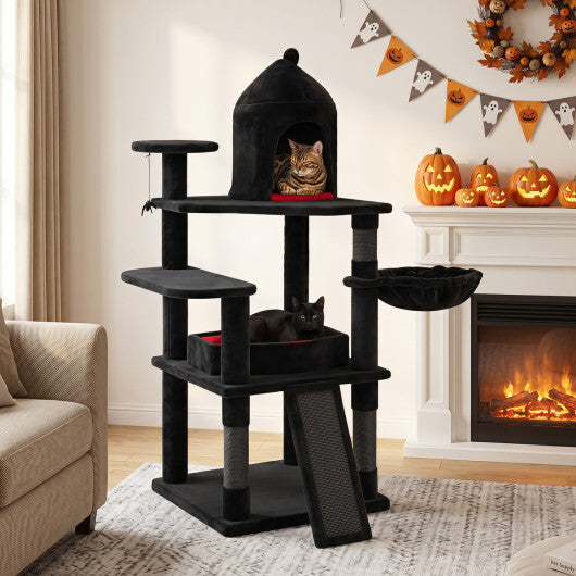 50 Inch Gothic Multi-level Cat Tree with House for Indoor Cats