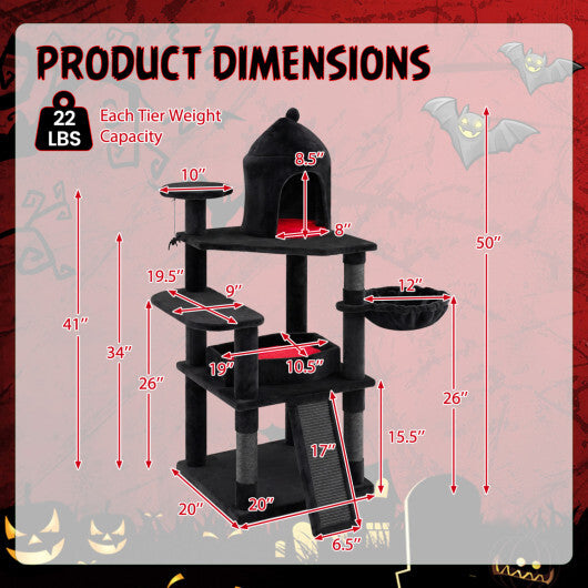 50 Inch Gothic Multi-level Cat Tree with House for Indoor Cats