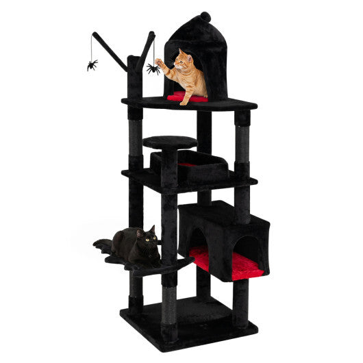 70 Inch Gothic Cat Tree for Indoor Cats with Castle and House