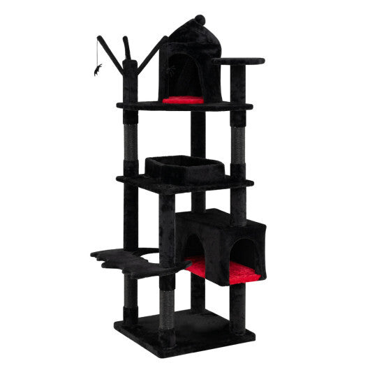 70 Inch Gothic Cat Tree for Indoor Cats with Castle and House