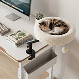360? Rotating Cat Desk Bed for Indoor Cats with Removable Perch-White