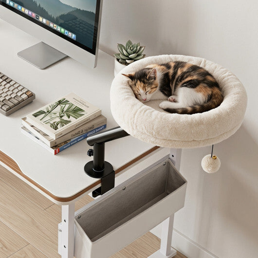 360? Rotating Cat Desk Bed for Indoor Cats with Removable Perch-White