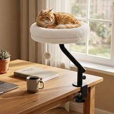 360? Rotating Cat Desk Bed for Indoor Cats with Removable Perch-White