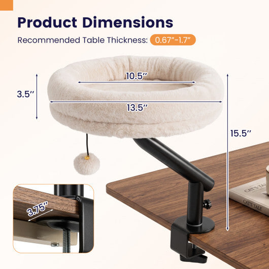360? Rotating Cat Desk Bed for Indoor Cats with Removable Perch-White