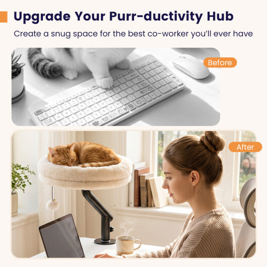 360? Rotating Cat Desk Bed for Indoor Cats with Removable Perch-White