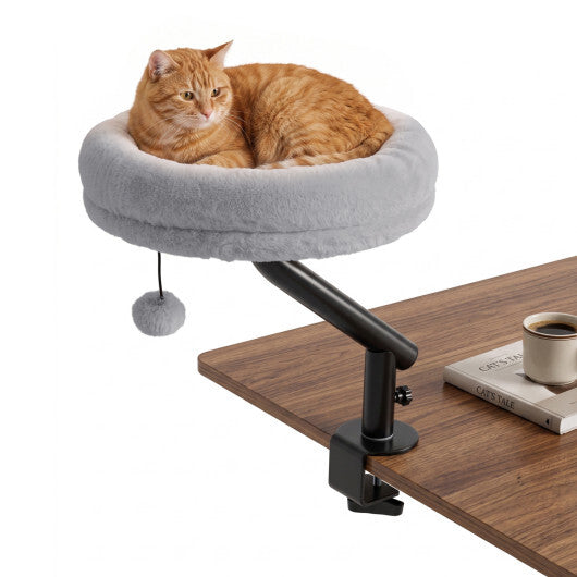 360? Rotating Cat Desk Bed for Indoor Cats with Removable Perch-White